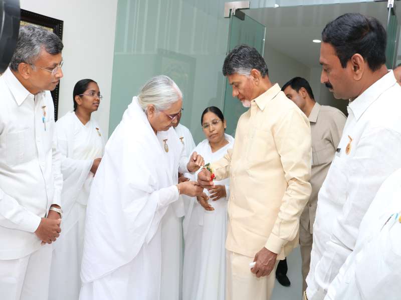 BK Shanta tying Rakhi to N.Chandra Babu Naidu Honble CM of AndhraPradesh